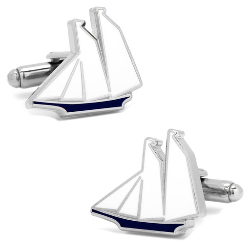 [CU.CUFF.0027940] Blue &amp; White Sailboat Cufflinks