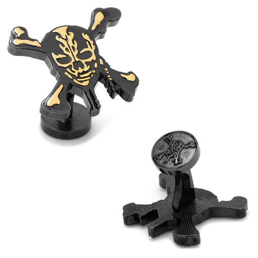 [CU.CUFF.0027998] Black & Gold Skull & Crossbones Cufflinks