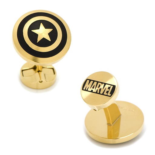 [CU.CUFF.0028162] Stainless Steel Black & Gold Captain America Cufflinks