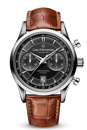[CA.WATC.028237] Carl F. Bucherer Manero Flyback Black Dial On Brown Strap