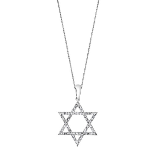 [LA.ACCE.0028302] 14k White Gold Diamond Star Of David Pendant W/ Chain