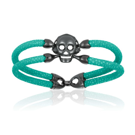 [DA.BRAC.0049389] Double Bone Turquoise Stingray Skull Bracelet