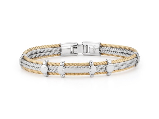 [AL.FASH.0049514] Men's Yellow & Grey Cable Bracelet With Multi Steel Stations