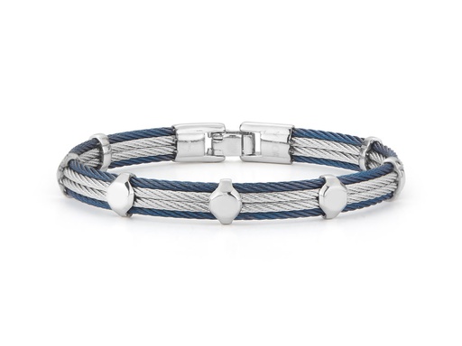 [AL.FASH.0049518] Men's Blue & Grey Cable Bracelet With Three Round Steel Stations