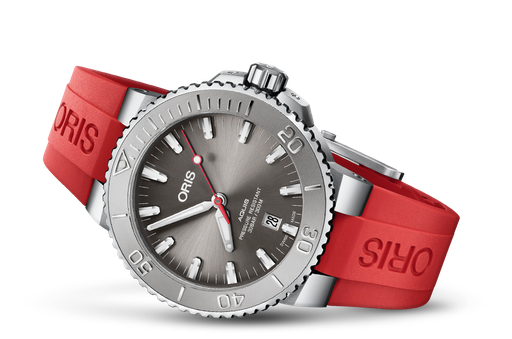 [OR.WATC.0049587] Oris Aquis Date Diver 43.5mm Grey Dial On Red Rubber Strap