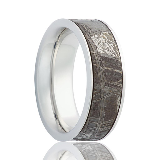 [HE.WEDD.0049783] 5mm Flat Cobalt With Gibeon Meterorite Inlay Wedding Band