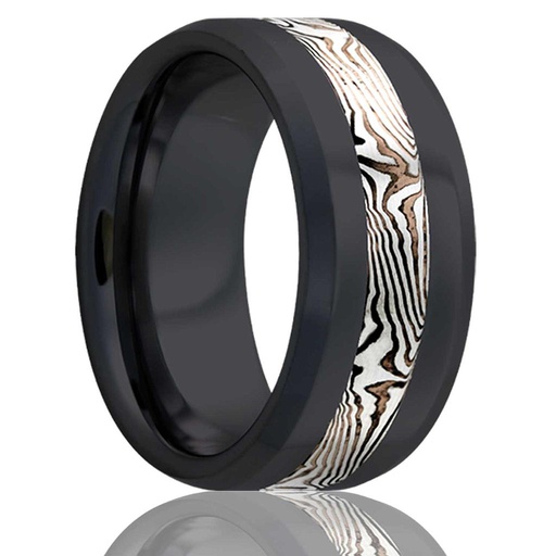 [HE.WEDD.0049794] 8mm Zirconium Bevel Edge Sterling Silver & Shakudo Mokume Gane Inlay Wedding Band
