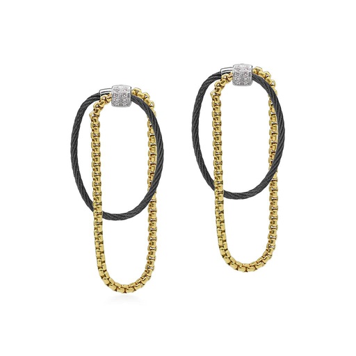 [AL.FASH.0049920] Black Cable & Yellow Chain Earrings With 18k White Gold & Diamonds