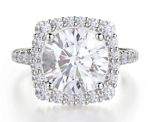 [MI.ENGA.0049971] 18k White Gold Cushion Halo Engagement Ring For Round Diamond