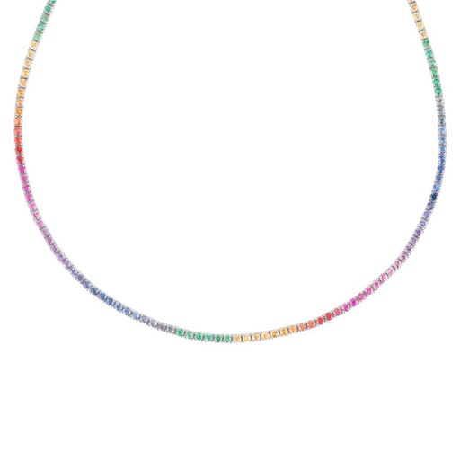 18k Rainbow Tennis Necklace With Sapphire Ruby &amp; Emeralds