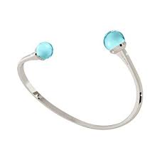 [TE.FASH.0050256] Hollywood Stone Double Light Blue Bead Open Cuff