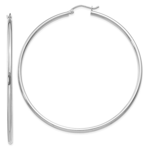 [QU.GOLD.0050462] 14k White Gold Polished 2mm Tube Hoop Earrings