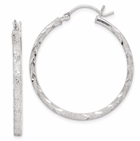 [QU.FASH.0050768] Sterling Silver Diamond Cut Hoop Earrings