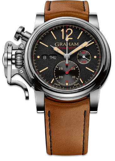 [GR.WATC.0050812] Chronofighter Vintage 44m Black Dial Steel Case Black Zones W/Tan Calf Strap