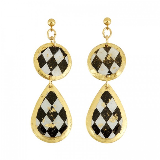 [EV.FASH.0051276] Harlequin Double Drop Earrings W/ Ball Post