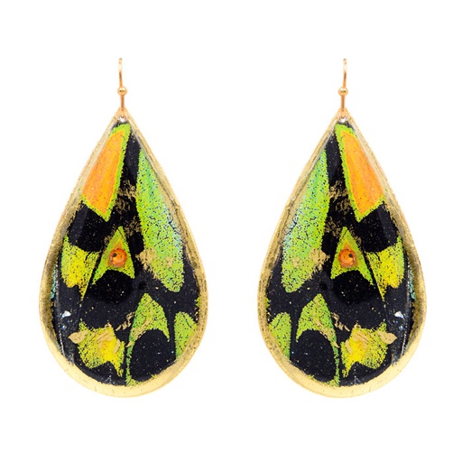 Green Orange Butterfly Teardrop Earrings