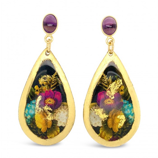 [EV.FEAR.0055993] Midnight Bouquet Medium Teardrop Earrings With Amethyst Post