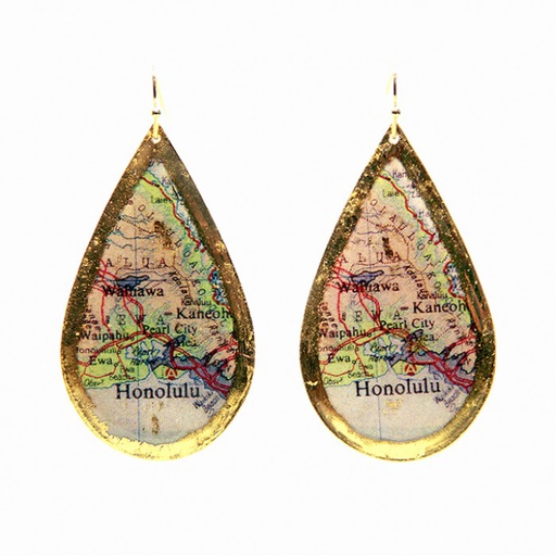 [EV.FASH.0051837] Honolulu Map Teardrop Earrings