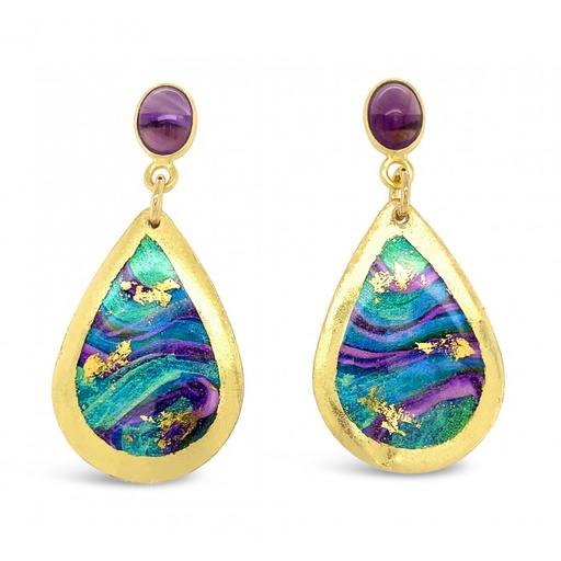 [EV.FEAR.0055991] Abalone Mini Teardrop Earrings With Amethyst Post