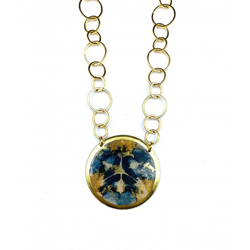 [EV.FASH.0052448] Navy & Gold Batik Pendant