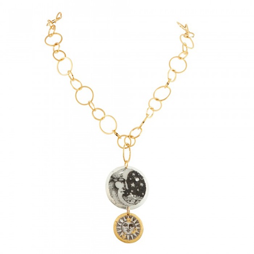 [EV.FASH.0052762] Moon &amp; Sun Double Disc Necklace With O Chain