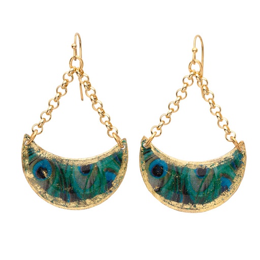 [EV.FASH.0052764] Feathered Peacock Crescent Earrings