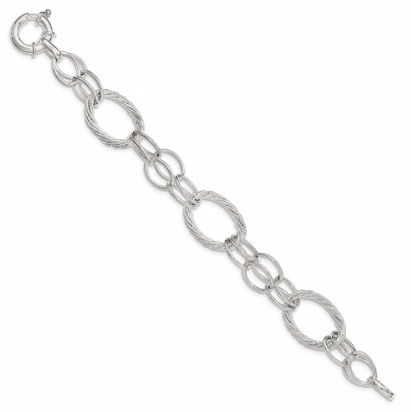 [QU.FASH.0052780] Sterling Silver Polished & Diamond Cut Link Bracelet