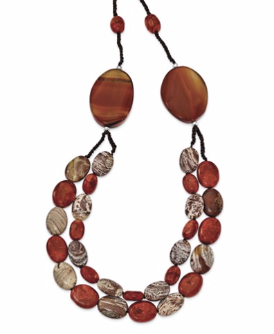[QU.FASH.0052782] Sterling Silver Carnelian/Reconstituted Coral/Red Zebra Jasper Necklace