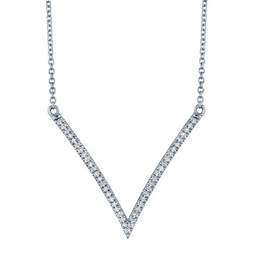 [MI.DIAM.0052842] 14k White Gold Diamond V Pendant Necklace