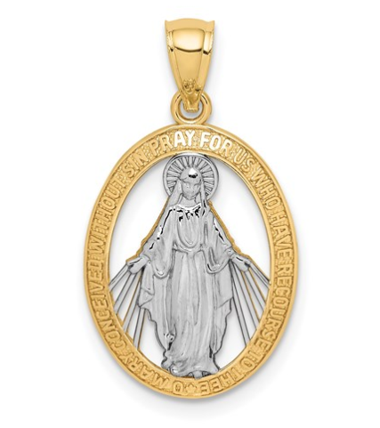 [QU.GOLD.0053059] 14k White Rhodium Polished Miraculous Medal Pendant