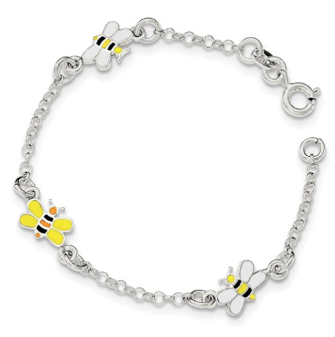 [QU.FASH.0053118] Sterling Silver Polished Children's Enameled Bee Bracelet