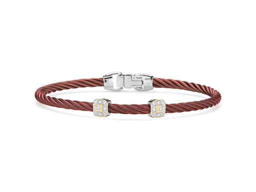 [AL.FASH.0053148] Burgundy Cable Essential Stackable Bracelet With Double Square Diamond Station Set In 18k Rose Gold