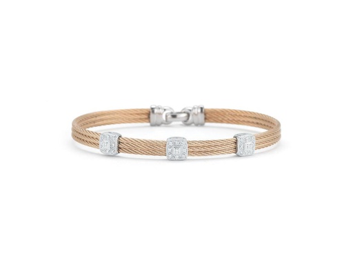 [AL.FASH.0053151] Rose Cable Classic Stackable Bracelet With Triple Square Station Set In 18k White Gold