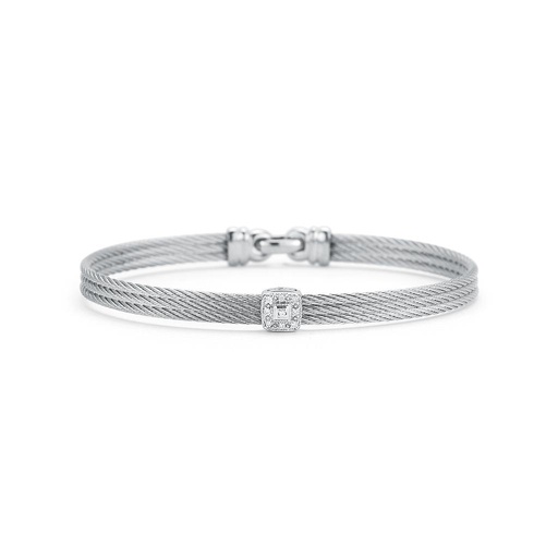 [AL.FASH.0053152] Grey Cable Classic Stackable Bracelet With Single Square Station Set In 18k White Gold