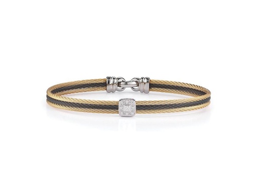 [AL.FASH.0053157] Yellow &amp; Black Cable Classic Stackable Bracelet With Single Square Station Set In 18k White Gold
