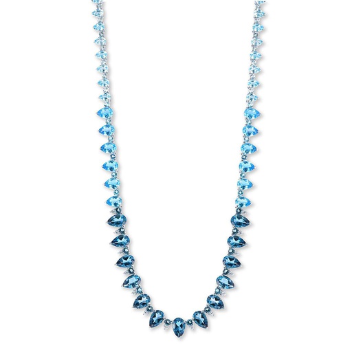 [LA.GEMS.0053187] 14k White Gold Daimond, Sky Blue , Swiss Blue & London Blue Topaz Necklace