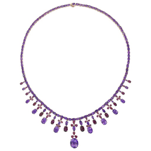 [LA.GEMS.0053190] 14k Rose Gold Diamond, Rhodolite & Amethyst Necklace