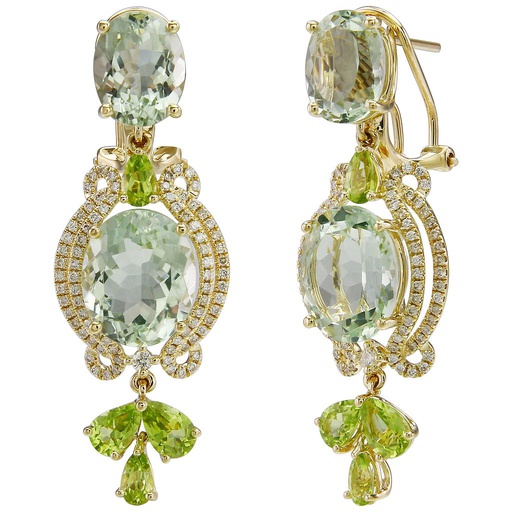 [LA.GEMS.0053192] 14k Yellow Gold Diamond Peridot, Green Amethyst Earrings