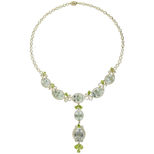 [LA.GEMS.0053193] 14k Yellow Gold Diamond Peridot, Green Amethyst Necklace