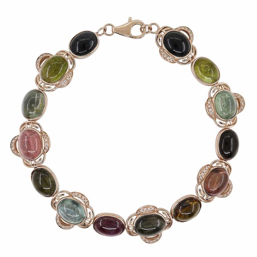 [LA.GEMS.0053197] 14k Rose Gold Diamond & Multicolor Tourmaline Bracelet