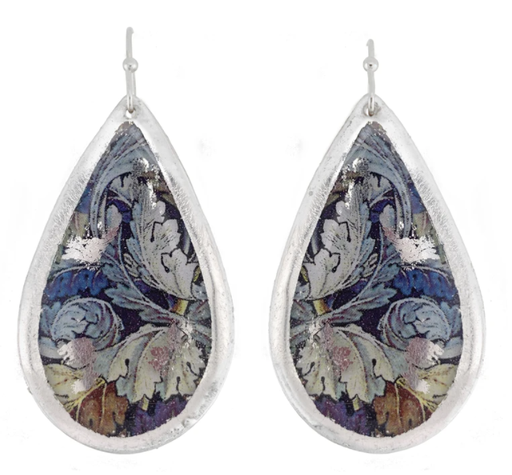 [EV.FASH.0053304] William Morris Leaves Med Teardrop Earrings - Silver