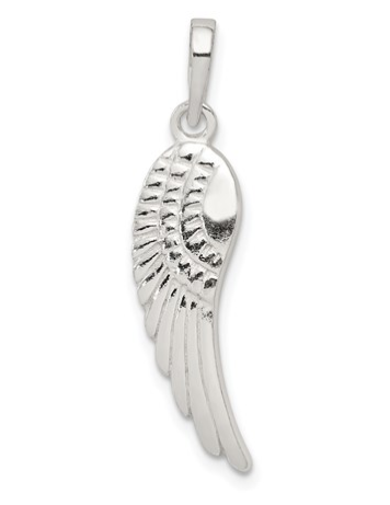 [QU.FASH.0053320] Sterling Silver Polished & Textured Angel Wing Pendant