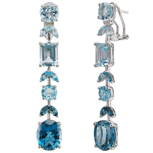 [LA.GEMS.0053524] Ombre Blue Topaz Pear Shape & Emerald Cut Drop Earrings