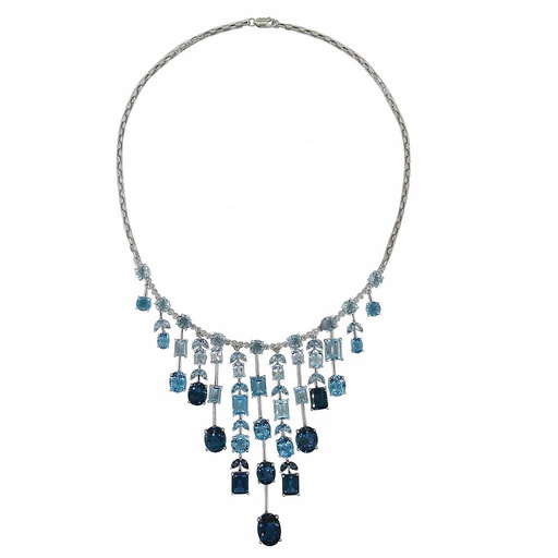 [LA.GEMS.0053525] Ombre Blue Topaz Pear Shape & Emerald Cut Cleopatra Necklace