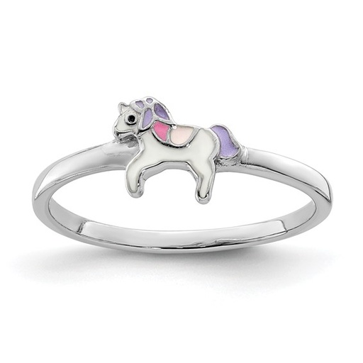 [QU.FASH.0053646] Sterling Silver Rhodium-Plated Childs Enameled Unicorn Ring