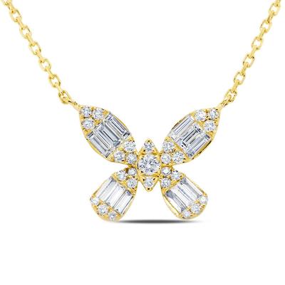 [SH.DIAM.0053650] 14k Yellow Gold Diamond Baguette Butterfly Necklace