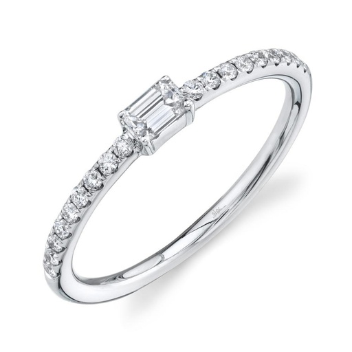 [SH.DIAM.0053726] 14k White Gold Diamond Horizontal Emerald Ring
