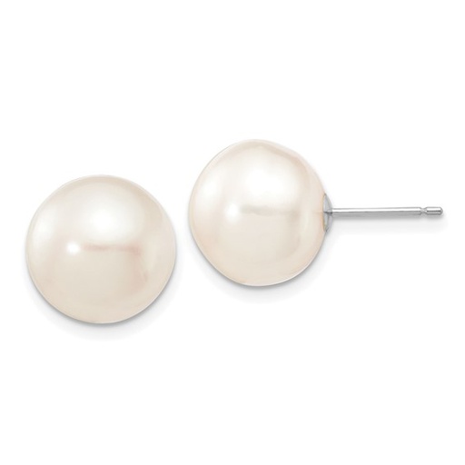 [QU.PEAR.0053754] 14k White Gold 11-12mm White Button Fw Cultured Pearl Stud Post Earrings