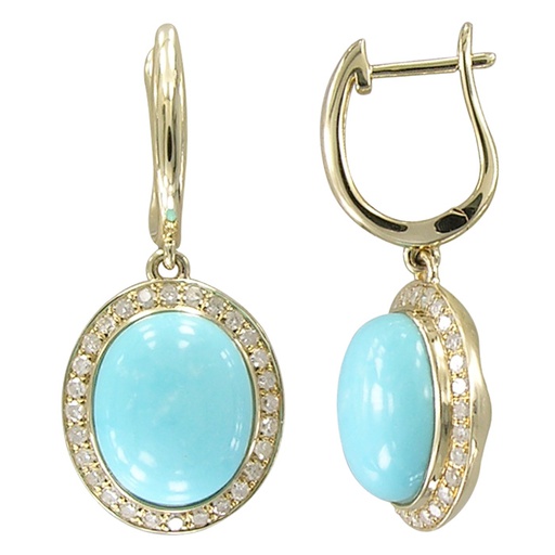 [LA.GEMS.0053775] 14k Yellow Gold Oval Turquoise With Diamond Halo Dangle Earrings