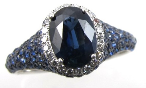 [LA.GEMS.0053780] 14k White Gold Sapphire Ring With Pave Sapphire Shank